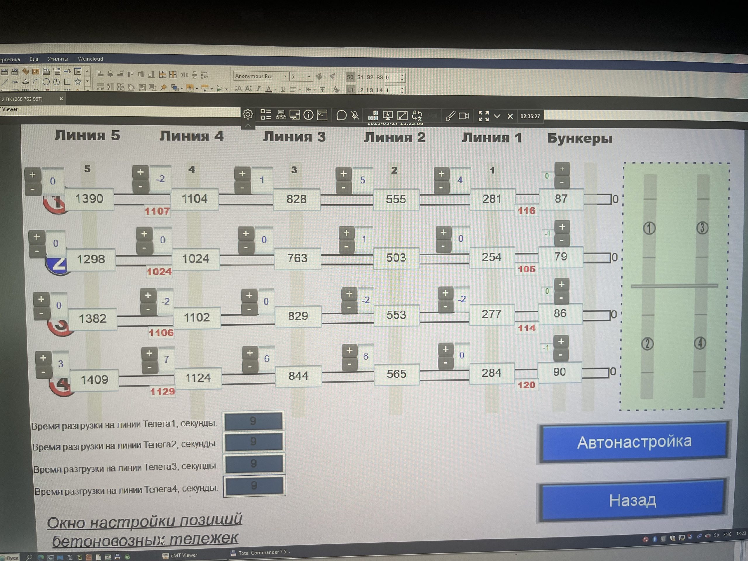 Экран HMI для управления каналами автоматизированной установки